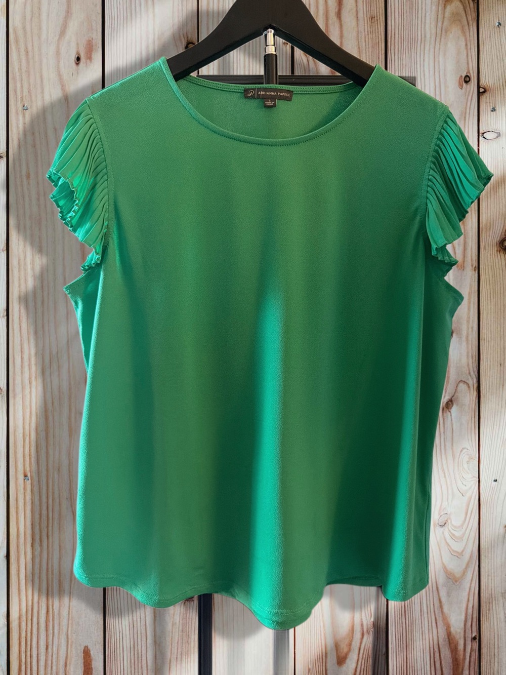 Adrianna Papell Emerald Green Pleated Sleeve Blouse